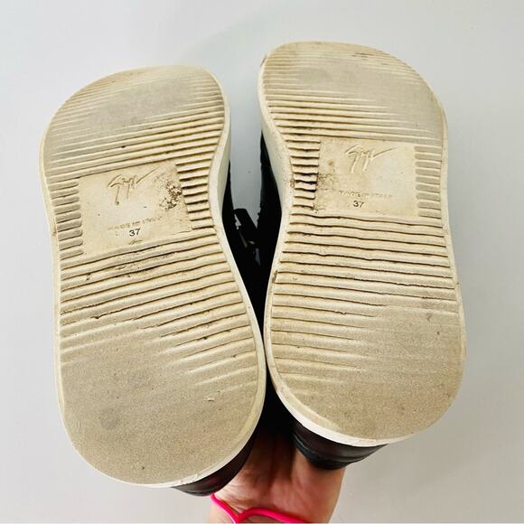 GIUSEPPE ZANOTTI Black White Leather Fabric Zipper Zip Lace Up Sneakers Shoes 37 - Picture 6 of 16